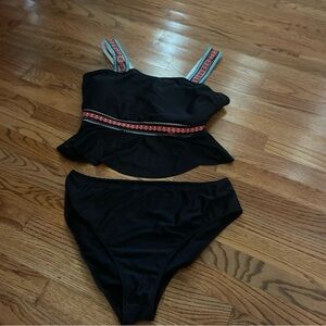 Black Two-Piece Swimsuit with Colorful Straps